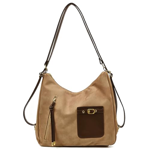 CHANGYUE Faux Wildleder Vintage -Tasche Handtasche Retro -Umhängetasche PUSS -Rucksack (Khaki) von CHANGYUE