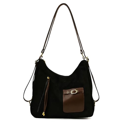 CHANGYUE Faux Wildleder Vintage -Tasche Handtasche Retro -Umhängetasche PUSS -Rucksack (schwarz) von CHANGYUE