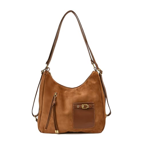 CHANGYUE Faux Wildleder Vintage -Tasche Handtasche Retro -Umhängetasche Pendel -Rucksack (braun) von CHANGYUE