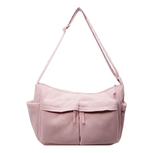 CHANGYUE Frauen Cord -Umhängetasche mit Multi -Taschen -Handtasche for Schulreisearbeit (rosa) von CHANGYUE