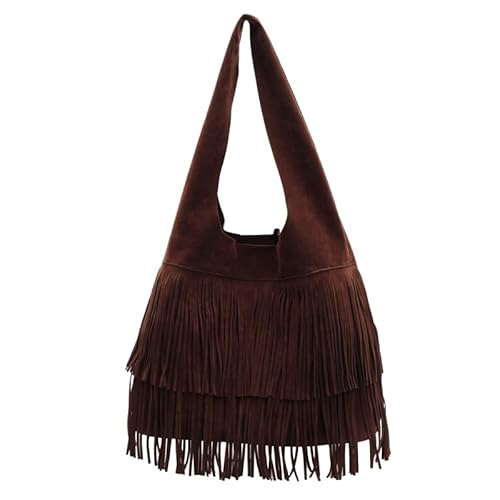 CHANGYUE Frauen Frosted Quaste Schulter Tasche Faux Wildleder Fringe Unterarm Tasche Große Kapazität Reise Tote Handtasche Weibliche Einkaufstasche von CHANGYUE