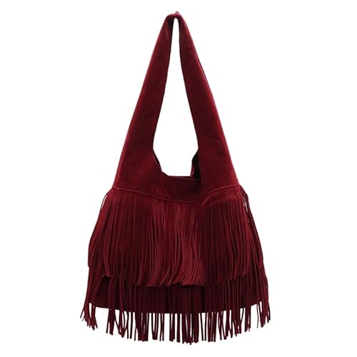 CHANGYUE Frauen Frosted Slouchy Hobo Bag Faux Wildleder Fransen Unterarm Tasche Große Kapazität Reise Tote Handtasche Weibliche Einkaufstasche von CHANGYUE