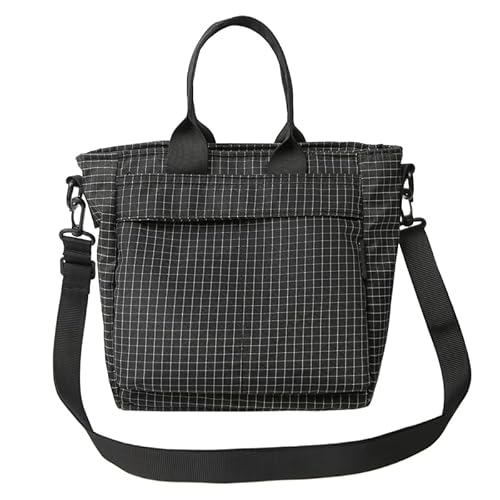 CHANGYUE Frauen Nylon -Einkaufstasche verstellbarer Gurtbeutel for Schule und Arbeit (schwarzer Plaid) von CHANGYUE