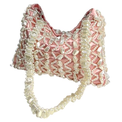 CHANGYUE Frauen Perlen Top Griff Tasche Trendy Designer Handtasche Chic Hobo Bag (Pink) von CHANGYUE