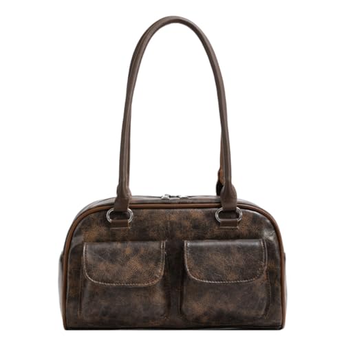 CHANGYUE Frauen Vintage Schulter Tasche Doppel Tasche PU Stilvolle Unterarmtasche Einfarbig Große Kapazität Retro Handtasche von CHANGYUE
