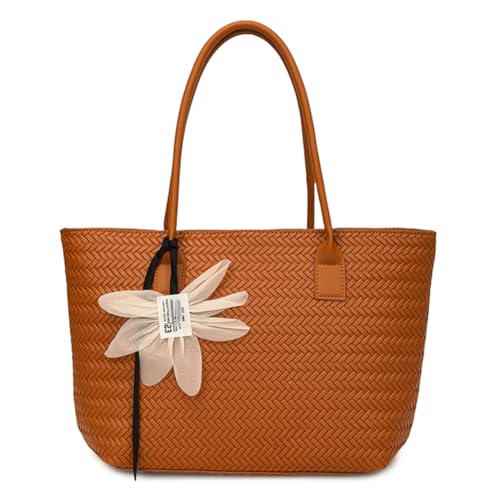 CHANGYUE Frauen gelegentlich gewebte Tasche Handtasche mit Anhänger PU -Lederumhängetasche (braun) von CHANGYUE