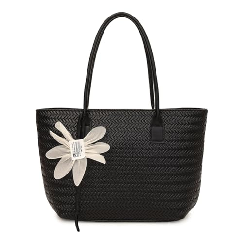 CHANGYUE Frauen gelegentlich gewebte Tasche Handtasche mit Anhänger PU -Lederumhängetasche (schwarz) von CHANGYUE