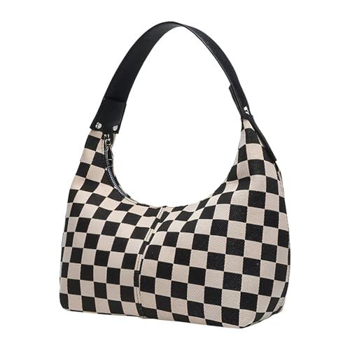 CHANGYUE Frauen karierte Hobo -Handtasche mit silbernen Reißverschluss -Tasche for Arbeitsreisen (schwarz) von CHANGYUE