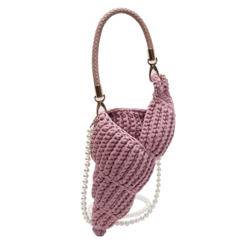 CHANGYUE Handgewebte Muschel -Tasche mit Perlenkette Häkelschuhe Crossbody -Tasche (rosa) von CHANGYUE