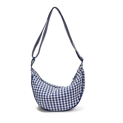 CHANGYUE Karierte Nylon Crescent Crossbody Bag for verstellbare Umhängetaschen aus Frauen (blau) von CHANGYUE