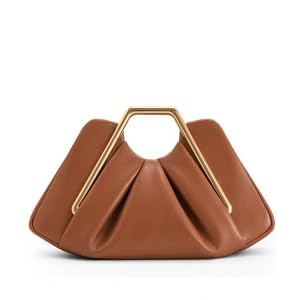 CHANGYUE Metallrahmen Clutch Falten Abendbeutel PU Lederhandtasche for Frauen (braun) von CHANGYUE