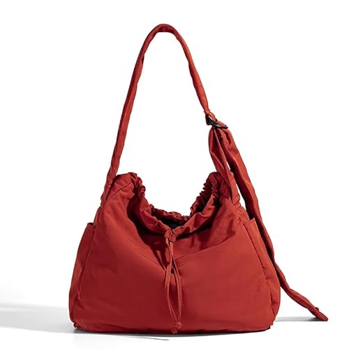 CHANGYUE Nylon Hobo -Tasche Casual Recond Bag Draw String -Tasche for Frauen Arbeitsreisen (rot) von CHANGYUE