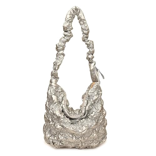 CHANGYUE Nylon gestepptes Umhängetasche Top-Griff Hobo Bag Bubble Bag for Frauen (Silber) von CHANGYUE