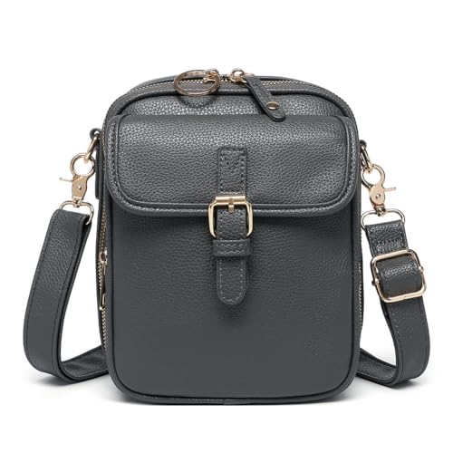 CHANGYUE PU Leder Crossbody Bag Vintage Messenger Bag Arbeitsumbeutel (Grau) von CHANGYUE