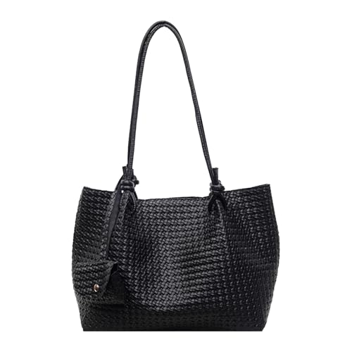 CHANGYUE PU Leder Umhängetasche Casual Tote Handtasche gewebte Achselhöhlenbeutel mit Geldbörse (schwarz) von CHANGYUE