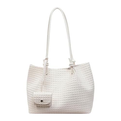 CHANGYUE PU Leder Umhängetasche Casual Tote Handtasche gewebte Achselhöhlenbeutel mit Geldbörse (weiß) von CHANGYUE