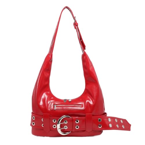 CHANGYUE PU Ledergürtelschnalle Handtasche Vintage Travel Umhängetasche Y2K -Einkaufstasche (rot) von CHANGYUE