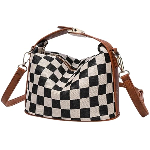 CHANGYUE Pu Canvas Checkerboard Sling -Tasche Vintage Umhängetasche Pendelhandtasche (braun) von CHANGYUE