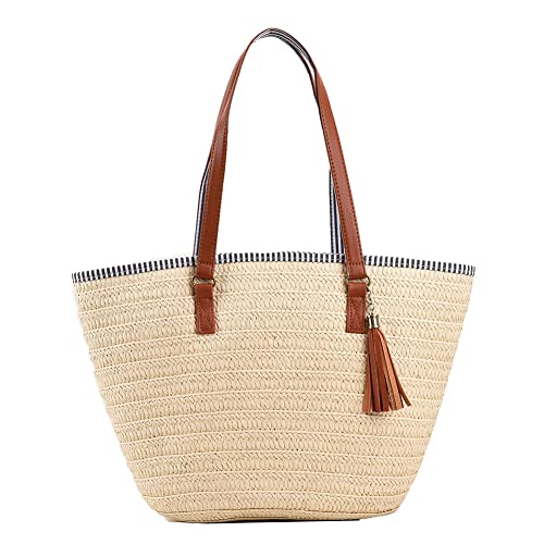CHANGYUE Sommer Strandtaschen Papierseil Quasten Damen Gewebte Tasche Handgemacht Lässig Mode Einfach Tragbar Elegant for den Urlaub am Meer von CHANGYUE