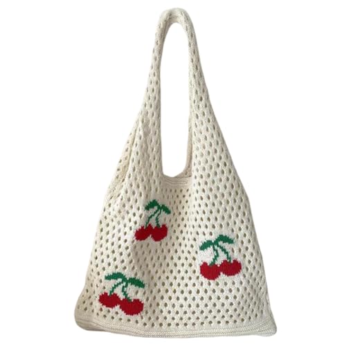 CHANGYUE Stilvolle Erdbeer-Kirsch-Muster-Häkeltasche, lässige Handtasche, modische Damen-Schultertasche mit großer Kapazität for den täglichen Gebrauch im Büro, Stricktasche von CHANGYUE
