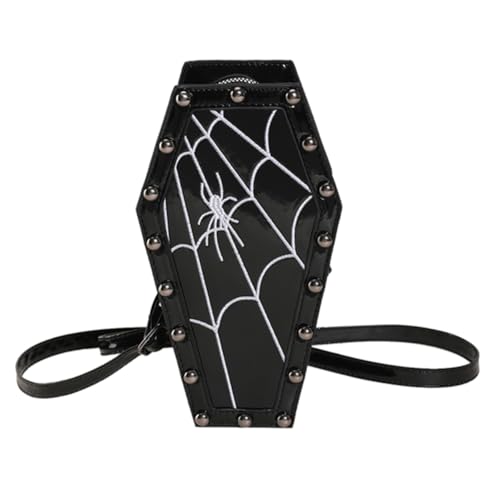 CHANGYUE Verstellbare Gothic Umhängetasche aus PU-Leder mit Spinnendesign, Damen-Sargtasche, lässige Halloween Süßigkeitstasche von CHANGYUE