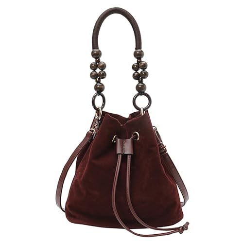 CHANGYUE Wildleder -Leder -Handtasche gefrostete Schaufel -Umhängetasche Kordelschließbeutel (rot) von CHANGYUE