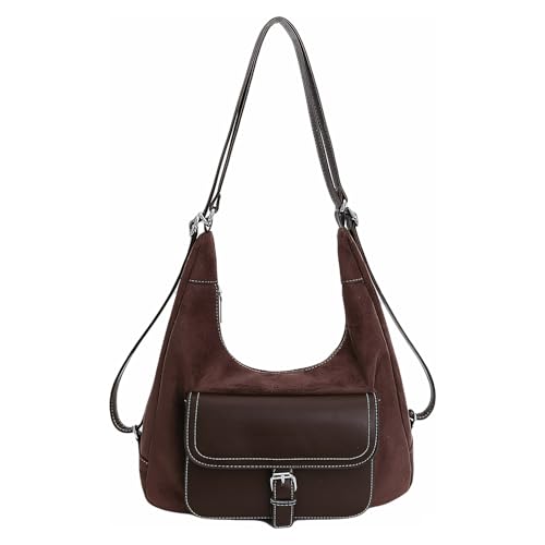 CHANGYUE Wildleder -Leder -Tasche Handtasche Trendy Umhängetasche Vielseitiger Date -Rucksack (Kaffee) von CHANGYUE