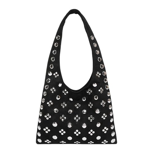 CHANGYUE Wildleder Lederniet -Umhängetasche Bolzen Tasche Handtasche Pendler Unterarmtasche (schwarz) von CHANGYUE