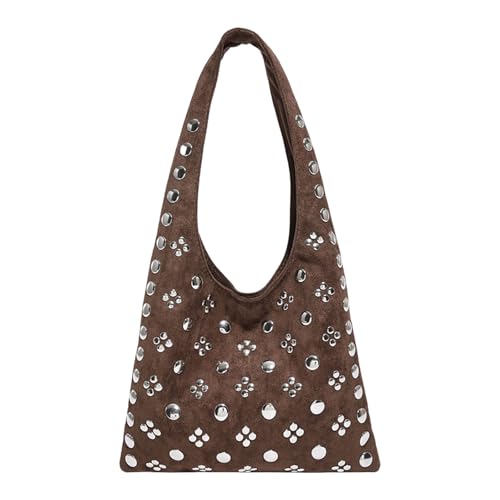 CHANGYUE Wildleder Lederniet -Umhängetasche Henftasche Handtasche Pendelverschwungstasche (Kaffee) von CHANGYUE