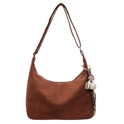 CHANGYUE Wildleder -Umhängetasche Kausaler Crossbody Bag Crescent Hobo -Tasche for Frauen (Kaffee) von CHANGYUE