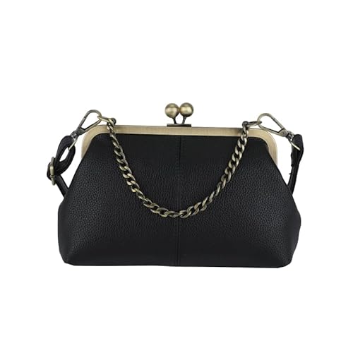 Vintage Kiss Lock Umhängetasche PU Crossbody Bag Tote Handtasche for Frauen (schwarz) von CHANGYUE