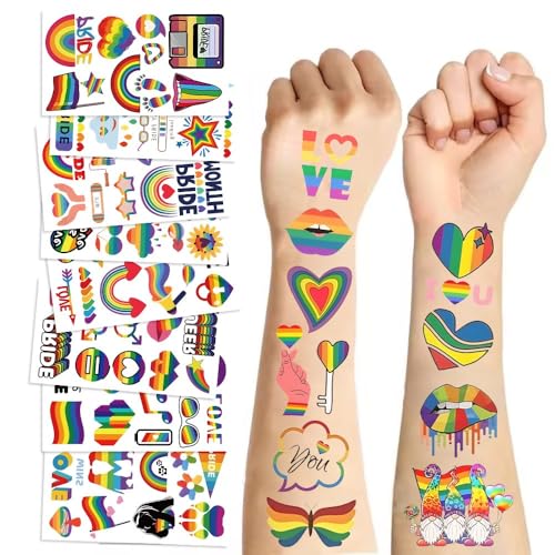 10 Blätter Regenbogen Tattoo Aufkleber Set Lgbt Regenbogen Aufkleber Rainbow Tattoos für Kinder Gesicht Parade Aufkleber von CHANGZHONG