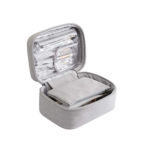 CHANXIUZAI Damen Make-up-Tasche, tragbare Reise-Make-up-Tasche, integrierte abnehmbare kleine Tasche, große Kapazität, abnehmbar und einfach zu verstauende Make-up-Tasche, grau, modisch von CHANXIUZAI
