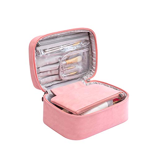 CHANXIUZAI Damen Make-up-Tasche, tragbare Reise-Make-up-Tasche, integrierte abnehmbare kleine Tasche, große Kapazität, abnehmbar und einfach zu verstauende Make-up-Tasche, rose, modisch von CHANXIUZAI