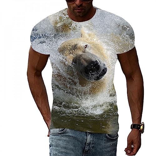 CHANYI Herren 3D Druck T-Shirt Sommer Schnee König Angeln Master Eisbär Muster Freizeit Männer T-Shirts 3D Druck Rundhals Tees Kurzarm Top von CHANYI