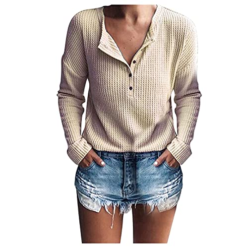 CHAOEN Damen Ärmellos Bluse Oberteile Tshirt V-Ausschnitte Sommershirts Mode Lose Damenblusen Shirt Waffel Strick Elegante Hemdbluse T-Shirt von CHAOEN