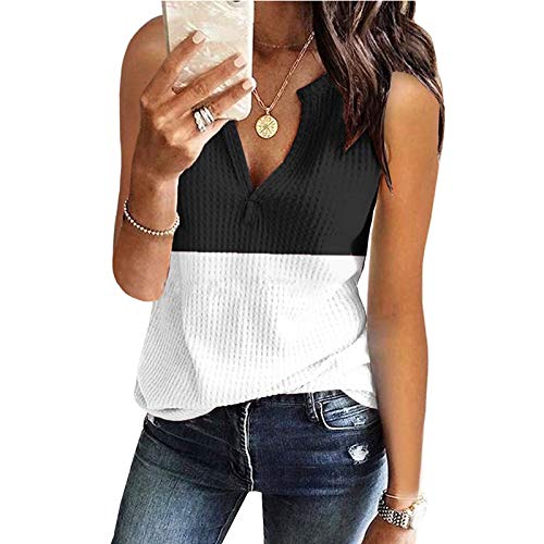 CHAOEN Damen Ärmellos Bluse Oberteile Tshirt V-Ausschnitte Sommershirts Mode Lose Damenblusen Shirt Waffel Strick Elegante Hemdbluse T-Shirt von CHAOEN