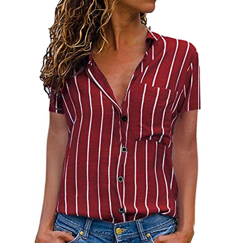 CHAOEN Damen Bluse Kurzarm Oberteile Tshirt V-Ausschnitte Sommershirts Mode Lose Damenblusen Shirt Elegante Hemdbluse T-Shirt von CHAOEN