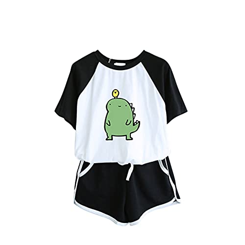 CHAOEN Damen Kurz Schlafanzug Pyjama Set Cartoon Motiv Tshirt + Shorts Sportanzug Zweiteilig Sommer Leicht Baumwolle Hausanzug Freizeitanzug von CHAOEN