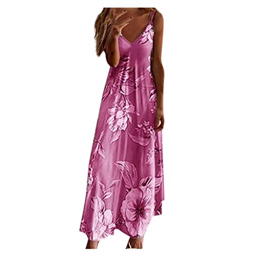 CHAOEN Damen Sommerkleid Boho Maxikleid Loose Ärmelloses Strandkleid Slingkleid Sexy V-Ausschnitt Blumen Drucken schulterfrei A-Linie Lang Kleid Freizeitkleid Partykleid von CHAOEN