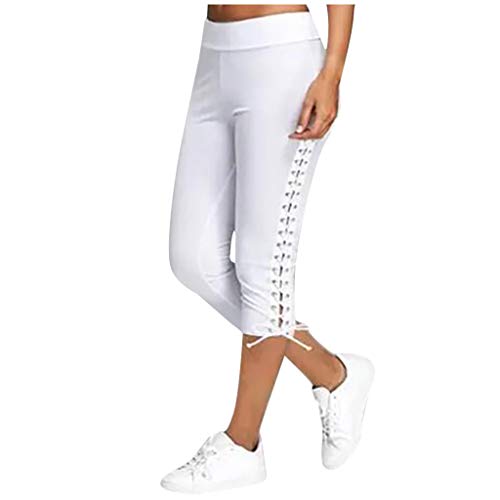 CHAOEN Damen Sporthose Caprihose 3/4 Leggings mit Spitzenbesatz Leicht Capri Hose Freizeithose Sommer Stretch Stoffhose Jogginghose Kurze Hosen von CHAOEN