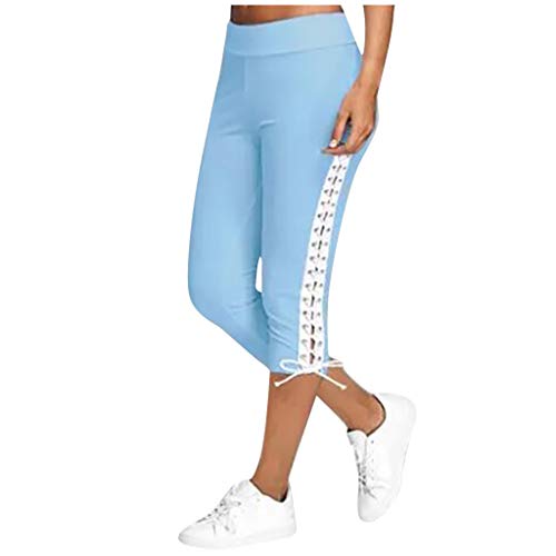 CHAOEN Damen Sporthose Caprihose 3/4 Leggings mit Spitzenbesatz Leicht Capri Hose Freizeithose Sommer Stretch Stoffhose Jogginghose Kurze Hosen von CHAOEN