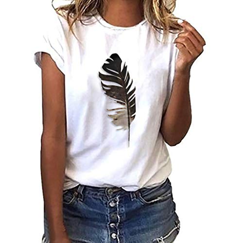 CHAOEN Damen Tshirt Bequem Lässig Oberteile Frühling Sommer Blusen Frauen Lose Kurzarm Feder Druck Basic Shirt Hemd Bluse Top, AEHOWEJJ_0329, F-weiß-01, M von CHAOEN