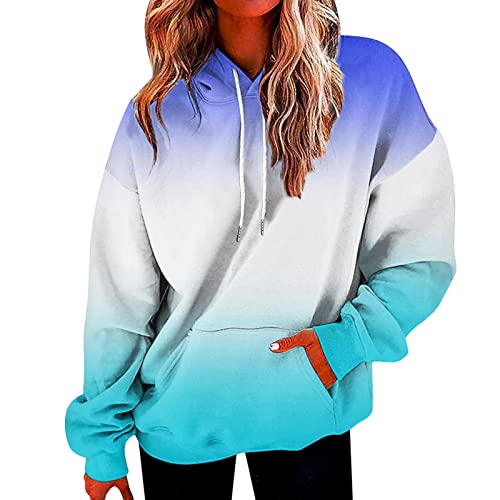 CHAOEN Hoodie Damen Loose Gradient Pullover Lightweight O-Ausschnitt Kapuzenpullover Mit Kordelzug Tasche Herbst Winter Warme Sweatshirt Mode Bunte Drucken Oberteile Oversized Sweaters für Teenager von CHAOEN