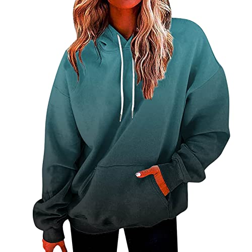 CHAOEN Hoodie Damen Loose Gradient Pullover Lightweight O-Ausschnitt Kapuzenpullover Mit Kordelzug Tasche Herbst Winter Warme Sweatshirt Mode Bunte Drucken Oberteile Oversized Sweaters für Teenager von CHAOEN