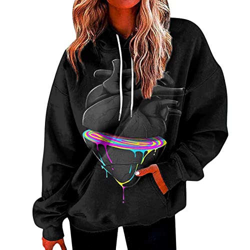 CHAOEN Hoodie Damen Loose Gradient Pullover Lightweight O-Ausschnitt Kapuzenpullover Mit Kordelzug Tasche Herbst Winter Warme Sweatshirt Mode Bunte Drucken Oberteile Oversized Sweaters für Teenager von CHAOEN