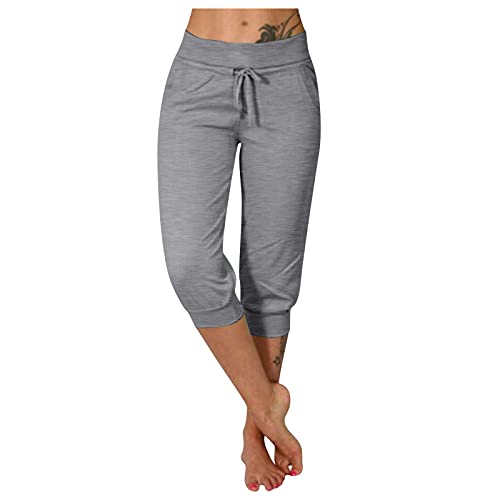 CHAOEN Hosen Damen Caprihose Trainingshose Fitness 3/4 Sporthose Capri Sommerhose Leicht Baumwolle Jogginghose Knielang Freizeithose Kurze Hose Barmuda mit Kordelzug von CHAOEN