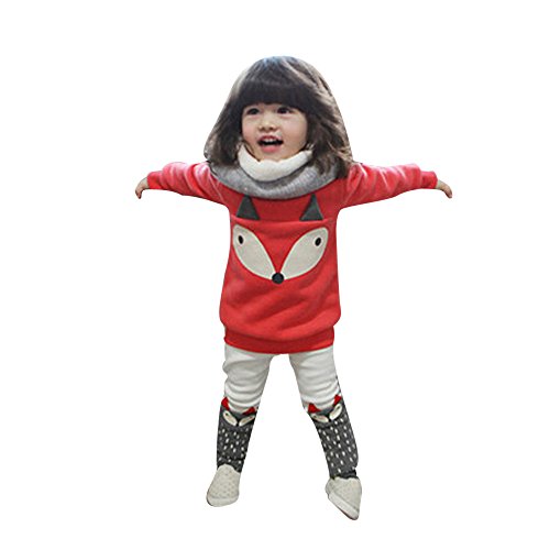 CHAOEN Kinder 2 Stück Anzug Junge Mädchen Kleidung Plus Samt Pullover Tops Hose Outfits Cartoon Bekleidungs Kinderkostüme Fuchs Druck Langarm Pulli Sportanzug Suit 0.5-3 Jahre Alt von CHAOEN