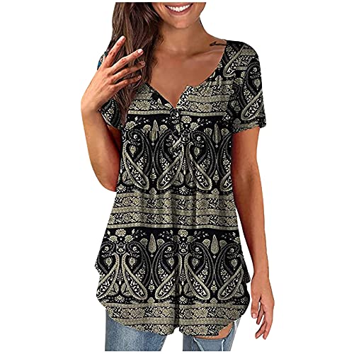 CHAOEN Kurzarm Shirt Damen Oversize T-Shirt Oberteile V-Ausschnitt Tunika Sommer Bequemer Lockere Longshirt Blusen Freizeit Einfarbig Top von CHAOEN