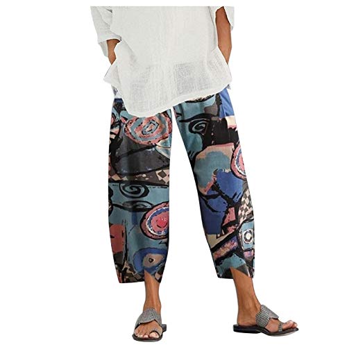 CHAOEN Leinenhose Damen Sommer 7/8 Lang Hose mit Weitem Bein Große Größen Freizeithose Strandhose Schnitt Leicht Baumwolle Leinen Hosen Haremshosen Jogginghose von CHAOEN